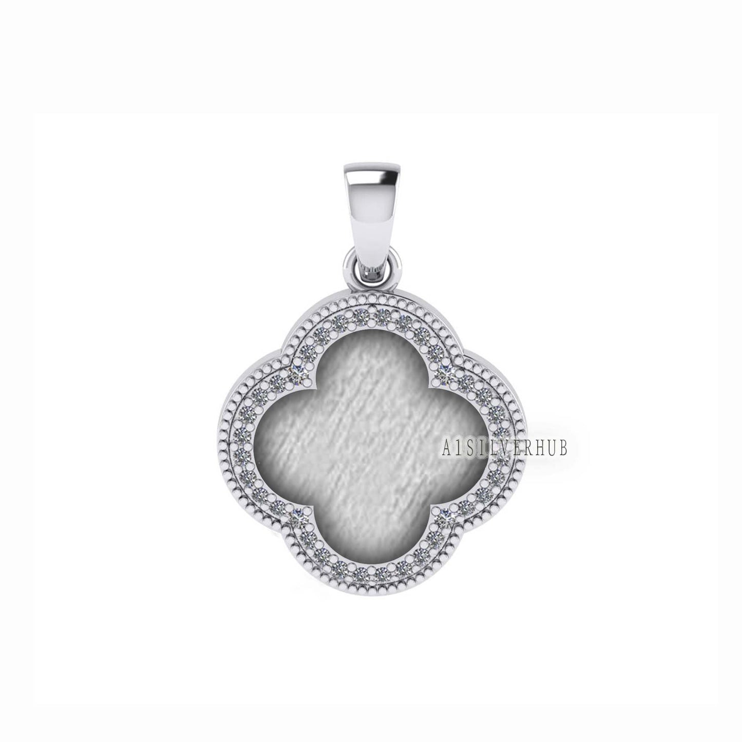 Clover Shape 11.50mm Blank Bezel with CZ Setted, 925 Sterling Silver Pendant, Good for Resin & Ashes Work, Keepsake/Breastmilk, DIY Crafts
