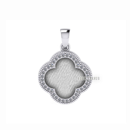 Clover Shape 11.50mm Blank Bezel with CZ Setted, 925 Sterling Silver Pendant, Good for Resin & Ashes Work, Keepsake/Breastmilk, DIY Crafts