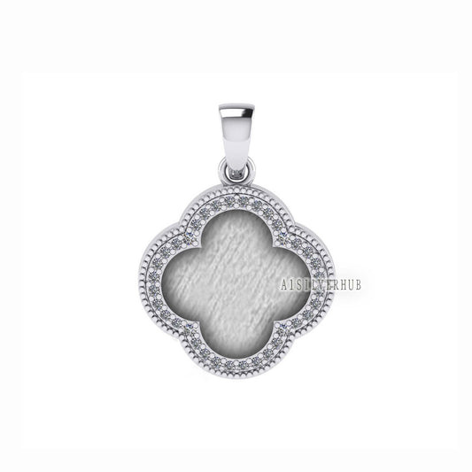 Clover Shape 11.50mm Blank Bezel with CZ Setted, 925 Sterling Silver Pendant, Good for Resin & Ashes Work, Keepsake/Breastmilk, DIY Crafts