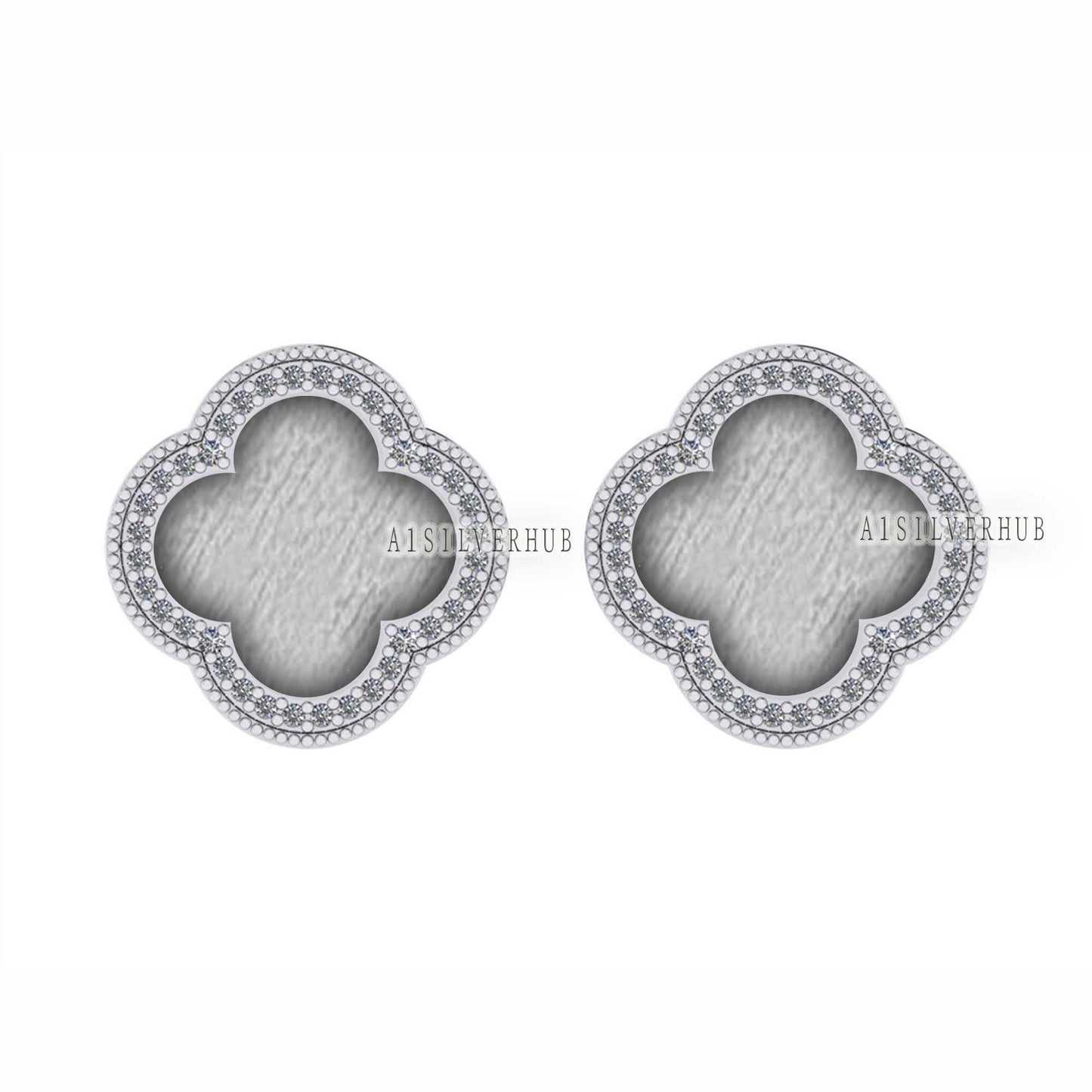 925 Sterling Silver 10x10mm Clover Shape Blank Bezel Stud Earring with Surrounded CZ Setted, Good for Resin & Ashes Work, Keepsake DIY Craft