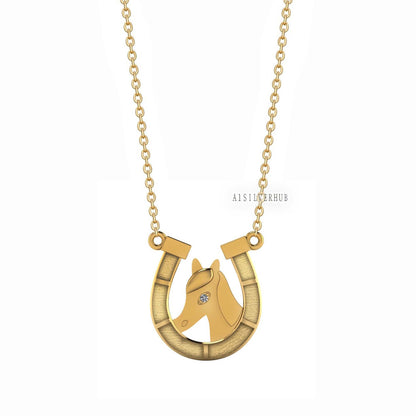 925 Sterling Silver Horse Face with Horseshoe Blank Bezel Necklace, Good for Resin & Ashes Work, Keepsake/Breastmilk DIY, 16''+2'' Chain