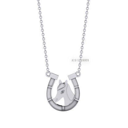 925 Sterling Silver Horse Face with Horseshoe Blank Bezel Necklace, Good for Resin & Ashes Work, Keepsake/Breastmilk DIY, 16''+2'' Chain