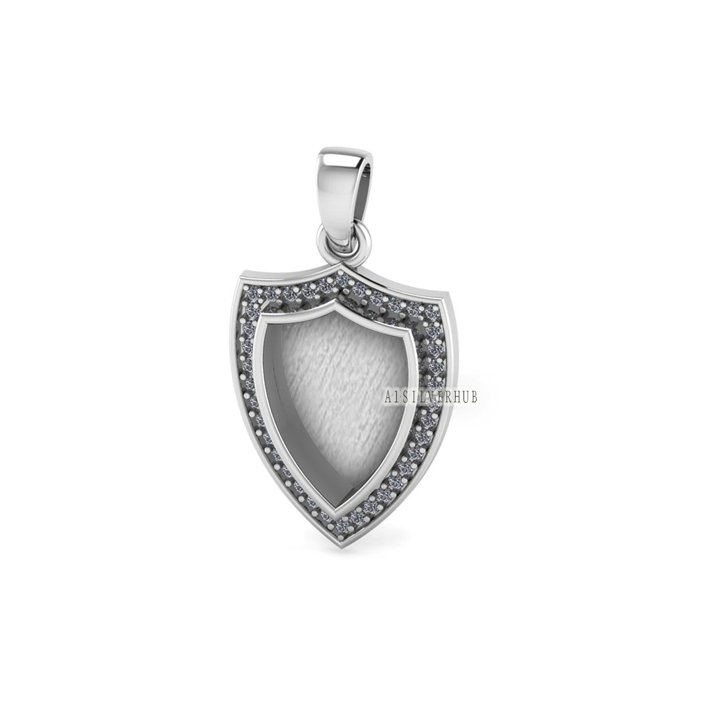 Shield Shape 12x9mm Blank Bezel with CZ Setted, 925 Sterling Silver Pendant, Good for Resin & Ashes Work, Keepsake/Breastmilk DIY Crafts
