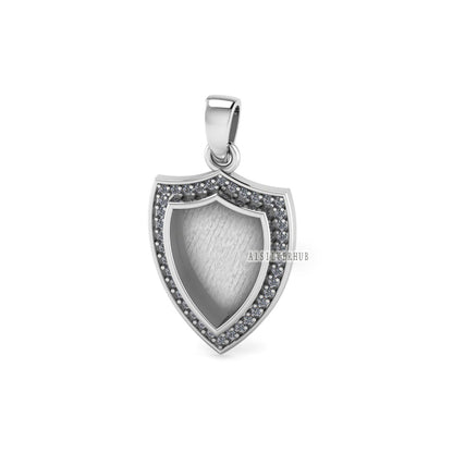 Shield Shape 12x9mm Blank Bezel with CZ Setted, 925 Sterling Silver Pendant, Good for Resin & Ashes Work, Keepsake/Breastmilk DIY Crafts