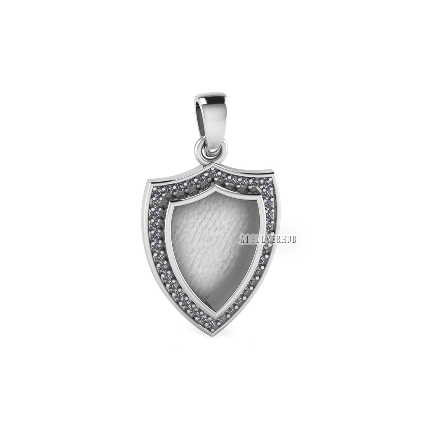 Shield Shape 12x9mm Blank Bezel with CZ Setted, 925 Sterling Silver Pendant, Good for Resin & Ashes Work, Keepsake/Breastmilk DIY Crafts