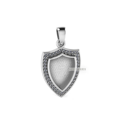 Shield Shape 12x9mm Blank Bezel with CZ Setted, 925 Sterling Silver Pendant, Good for Resin & Ashes Work, Keepsake/Breastmilk DIY Crafts