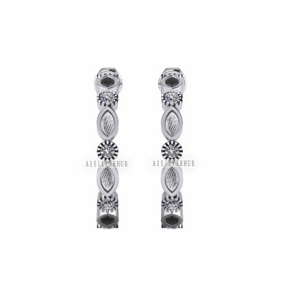 925 Sterling Solid Silver Marquise Blank Bezel with CZ Setted Eternity Hoop Earrings, Good for Resin & Ashes Keepsake/Breastmilk DIY Work