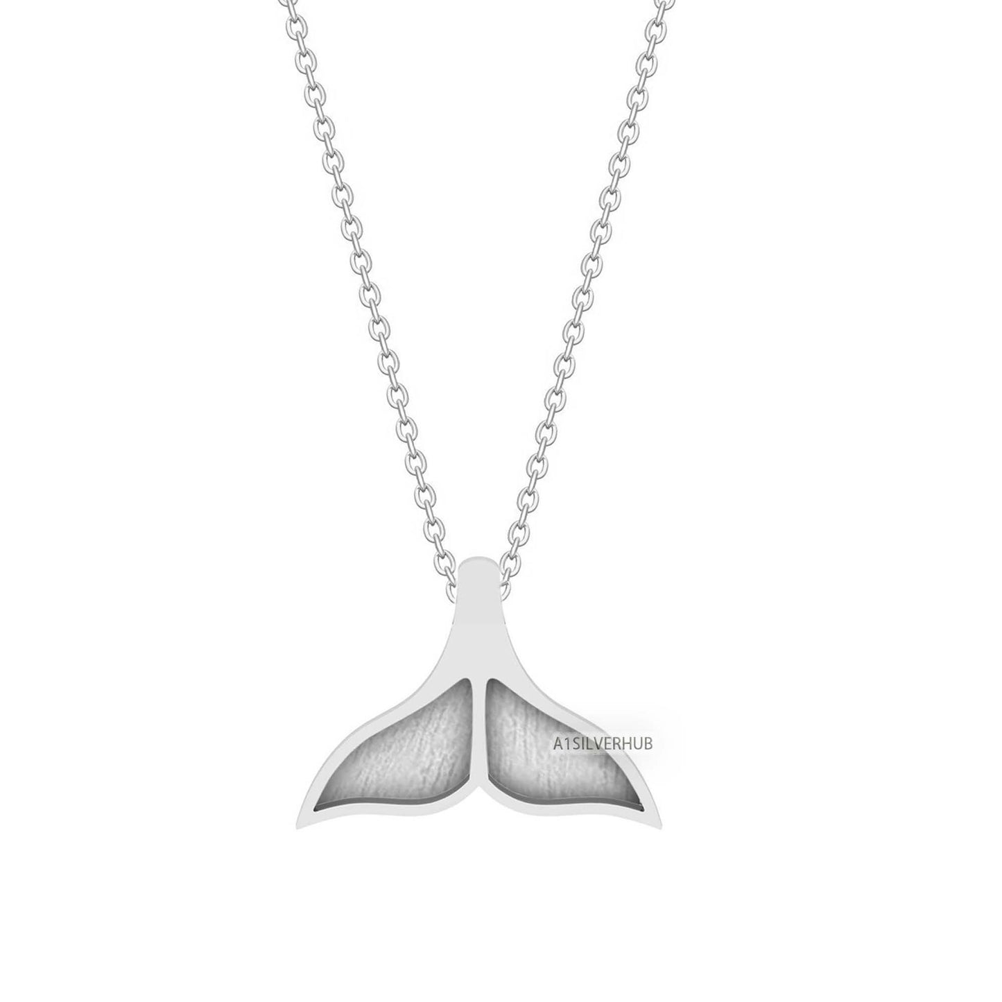 925 Sterling Silver Whale Tail Blank Bezel Pendant Necklace,Good for Resin & Ashes Work, Mermaid Tail Keepsake/Breastmilk DIY 16''+2'' Chain