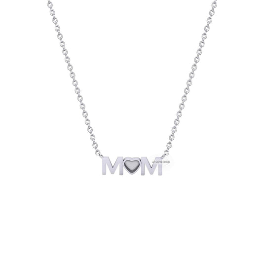 925 Sterling Silver Heart Blank Bezel MOM Pendant Necklace,Good for Resin & Ashes, Keepsake/Breastmilk DIY 16''+2'' Chain, Mother's Day Gift