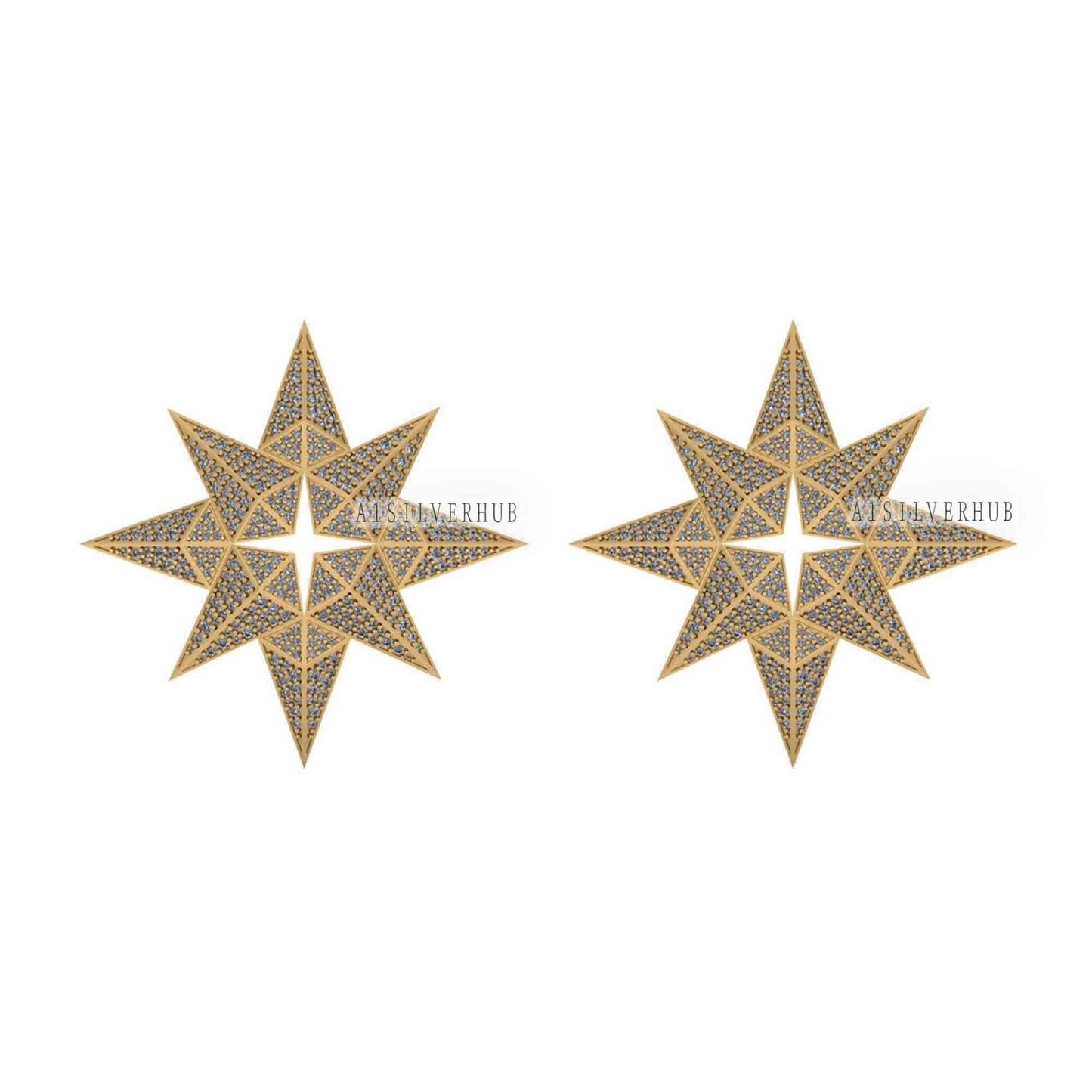 925 Sterling Solid Silver Unique Pole Star Design with Fully Cubic Zircon Setted Big Studs, Earrings for Women, Gifts for Wife or Girlfriend