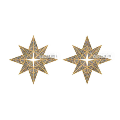 925 Sterling Solid Silver Unique Pole Star Design with Fully Cubic Zircon Setted Big Studs, Earrings for Women, Gifts for Wife or Girlfriend
