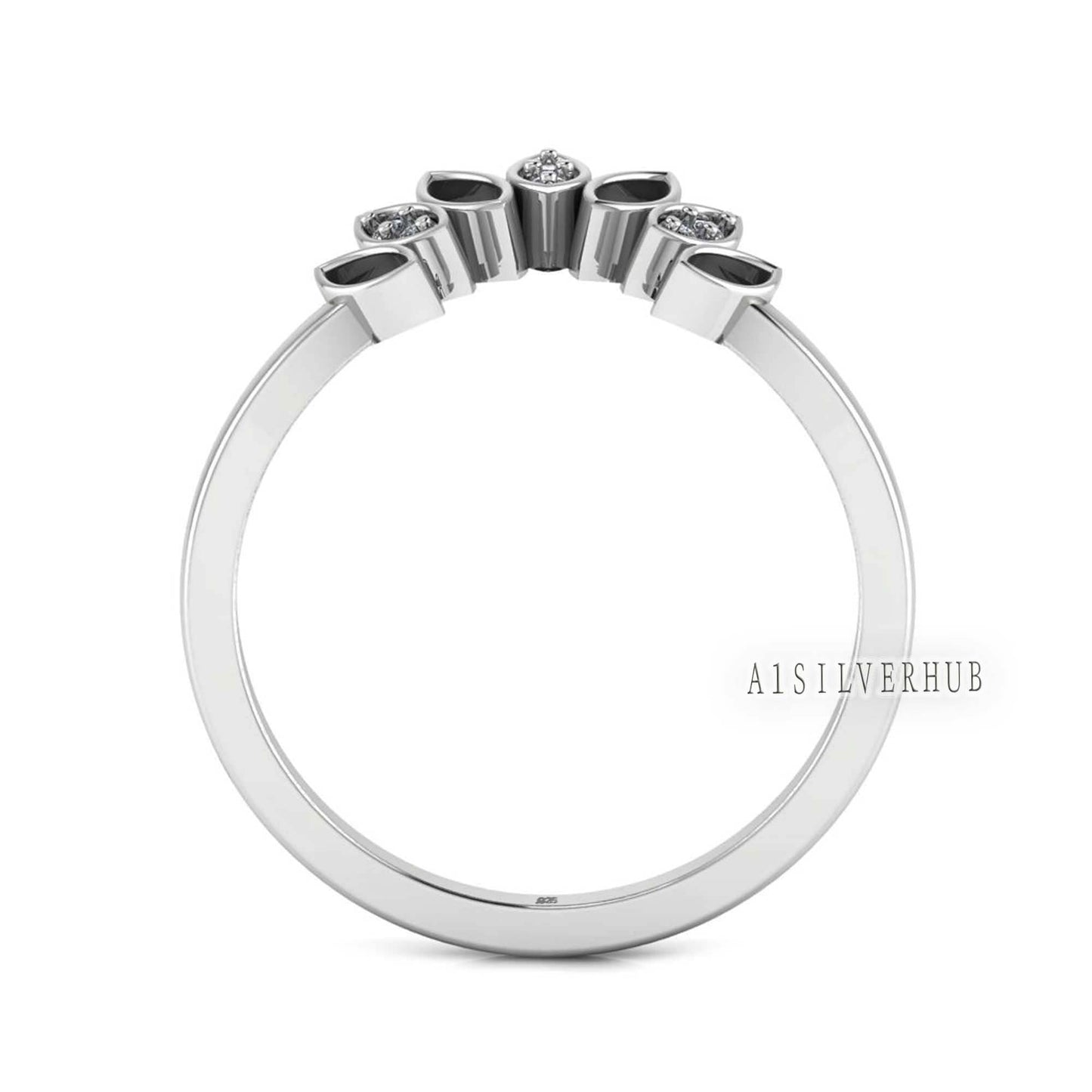 925 Sterling Solid Silver Marquise Blank Bezel with Round CZ Setted Ring, Good for Resin & Ashes Work, Keepsake/Breastmilk DIY Craft Jewelry