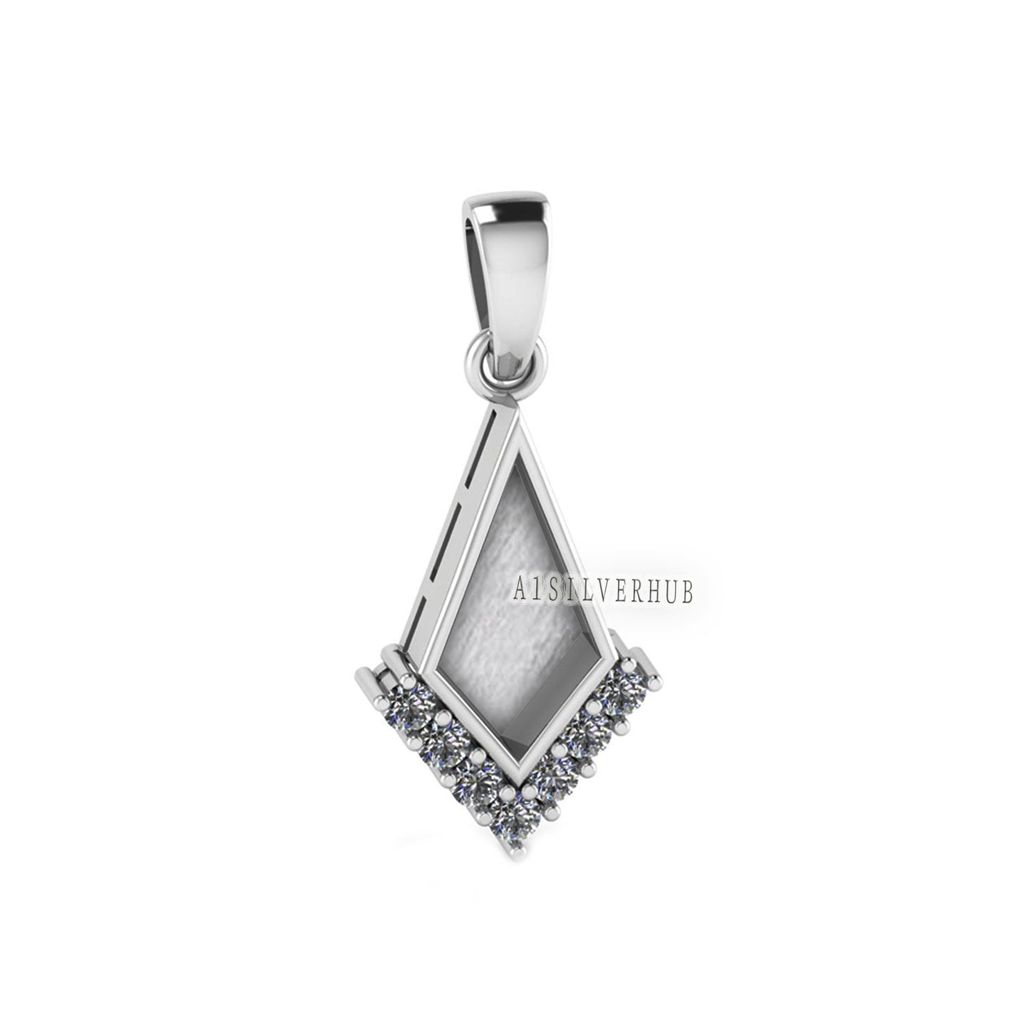 Kite Shape 6x12mm Blank Bezel with Zircon Setted, 925 Sterling Silver Pendant, Good for Resin & Ashes Work, Breastmilk DIY, Keepsake Jewelry
