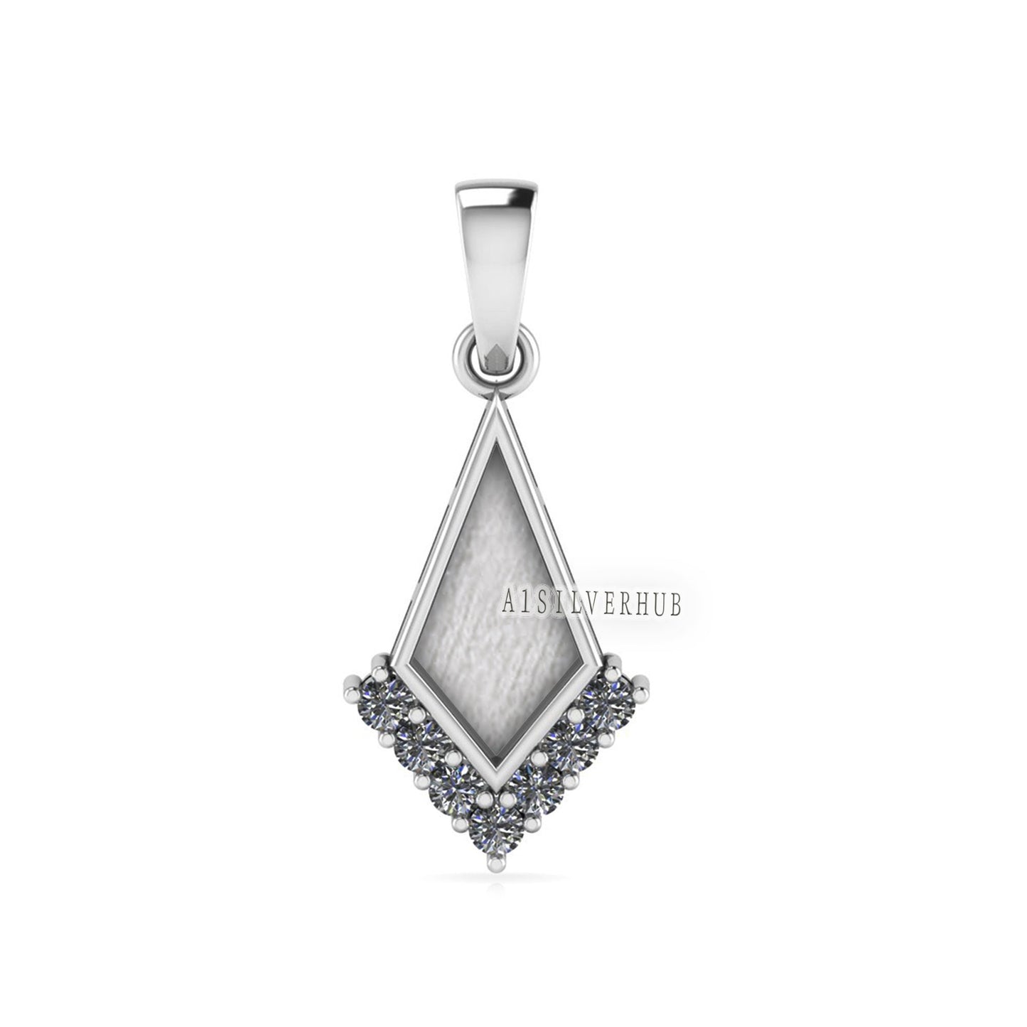 Kite Shape 6x12mm Blank Bezel with Zircon Setted, 925 Sterling Silver Pendant, Good for Resin & Ashes Work, Breastmilk DIY, Keepsake Jewelry