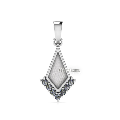 Kite Shape 6x12mm Blank Bezel with Zircon Setted, 925 Sterling Silver Pendant, Good for Resin & Ashes Work, Breastmilk DIY, Keepsake Jewelry