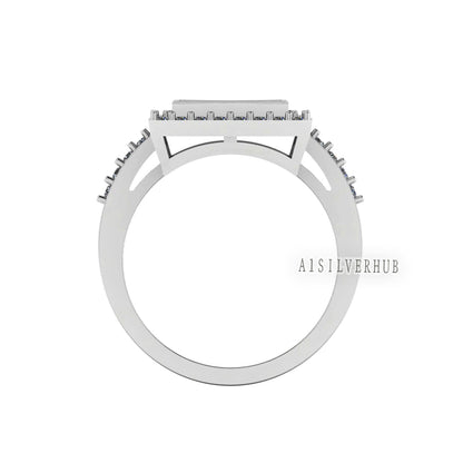 925 Sterling Solid Silver 8x10mm Rectangle Blank Bezel with Zircon Setted Ring, Good for Stone, Resin & Ashes, Keepsake/Breastmilk DIY Craft