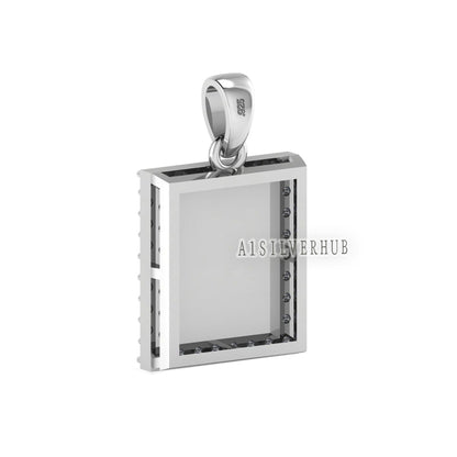 Rectangle Shape 8x10mm Blank Bezel with CZ Setted, 925 Sterling Silver Pendant, Good for Resin & Ashes Work, Keepsake/Breastmilk DIY Crafts