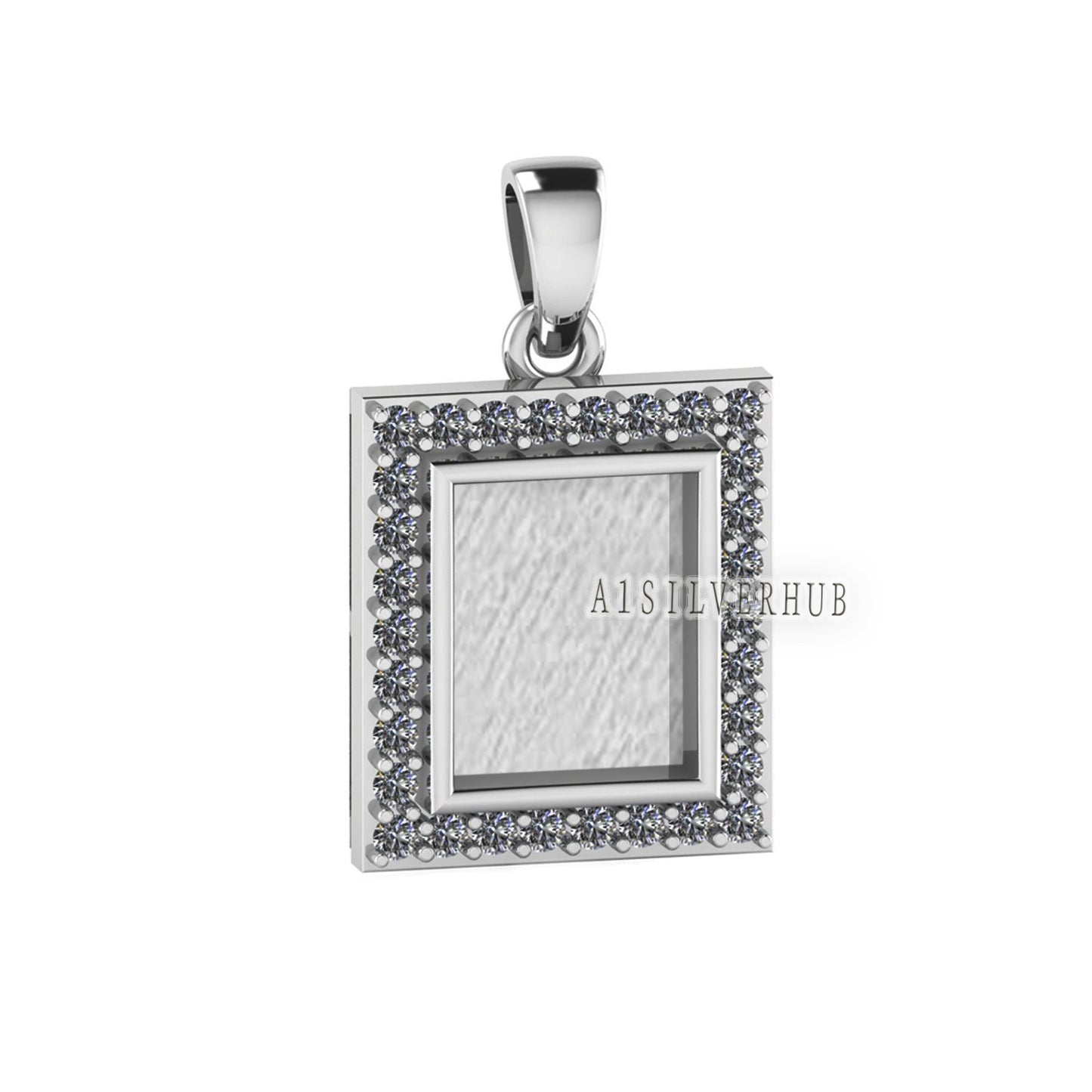 Rectangle Shape 8x10mm Blank Bezel with CZ Setted, 925 Sterling Silver Pendant, Good for Resin & Ashes Work, Keepsake/Breastmilk DIY Crafts