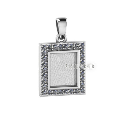Rectangle Shape 8x10mm Blank Bezel with CZ Setted, 925 Sterling Silver Pendant, Good for Resin & Ashes Work, Keepsake/Breastmilk DIY Crafts