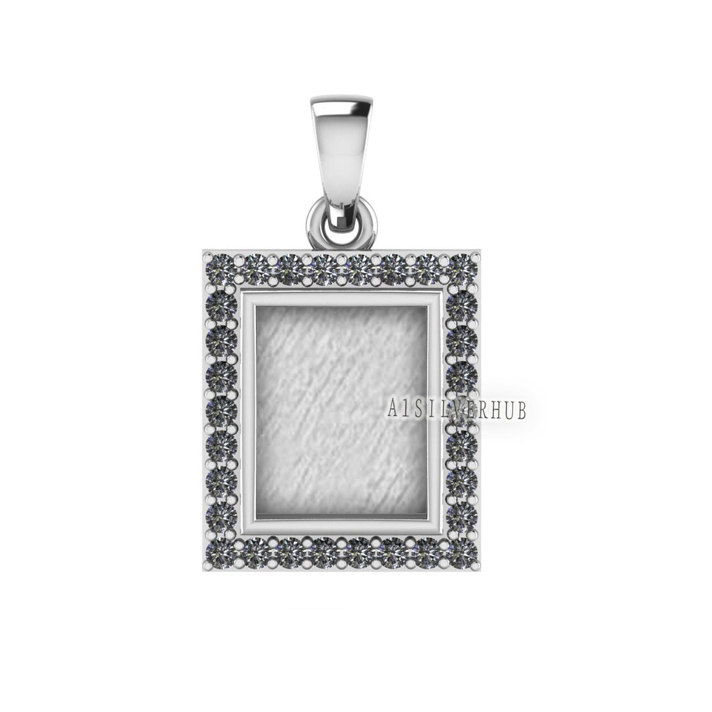 Rectangle Shape 8x10mm Blank Bezel with CZ Setted, 925 Sterling Silver Pendant, Good for Resin & Ashes Work, Keepsake/Breastmilk DIY Crafts
