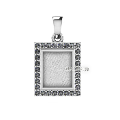 Rectangle Shape 8x10mm Blank Bezel with CZ Setted, 925 Sterling Silver Pendant, Good for Resin & Ashes Work, Keepsake/Breastmilk DIY Crafts