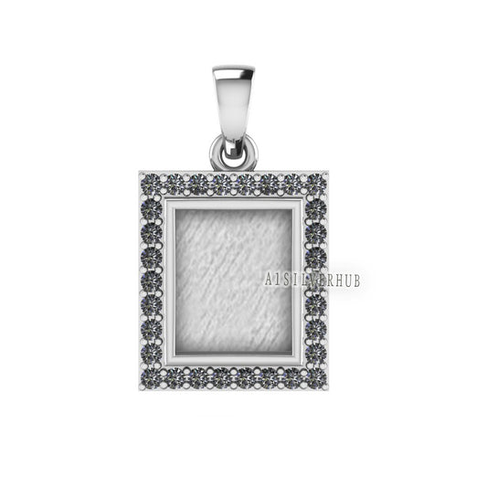 Rectangle Shape 8x10mm Blank Bezel with CZ Setted, 925 Sterling Silver Pendant, Good for Resin & Ashes Work, Keepsake/Breastmilk DIY Crafts