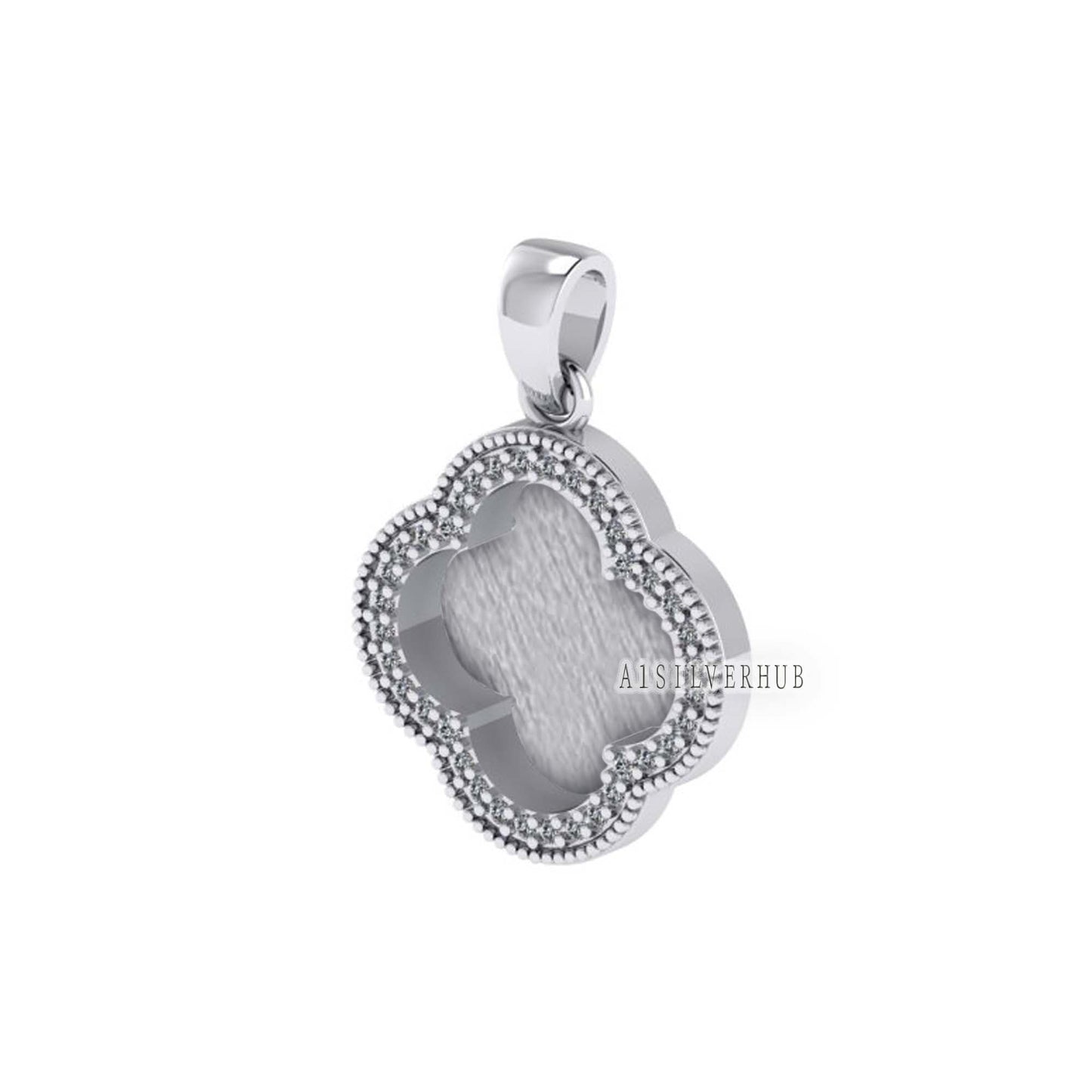 Clover Shape 11.50mm Blank Bezel with CZ Setted, 925 Sterling Silver Pendant, Good for Resin & Ashes Work, Keepsake/Breastmilk, DIY Crafts