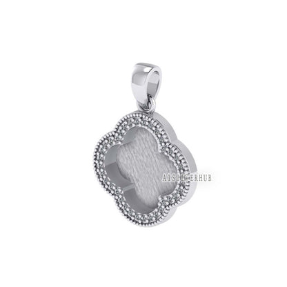 Clover Shape 11.50mm Blank Bezel with CZ Setted, 925 Sterling Silver Pendant, Good for Resin & Ashes Work, Keepsake/Breastmilk, DIY Crafts