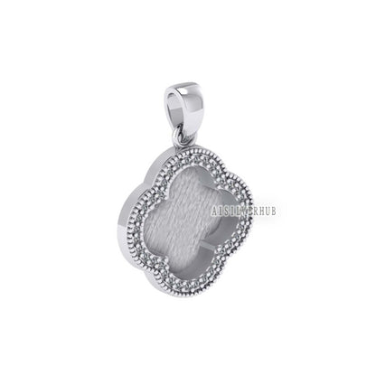 Clover Shape 11.50mm Blank Bezel with CZ Setted, 925 Sterling Silver Pendant, Good for Resin & Ashes Work, Keepsake/Breastmilk, DIY Crafts