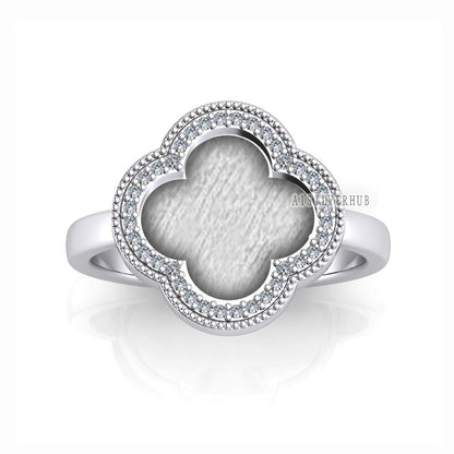 925 Sterling Solid Silver 11.50mm Clover Blank Bezel with CZ Setted Ring, Good for Resin & Ashes Work, Keepsake/Breastmilk DIY Jewelry Craft