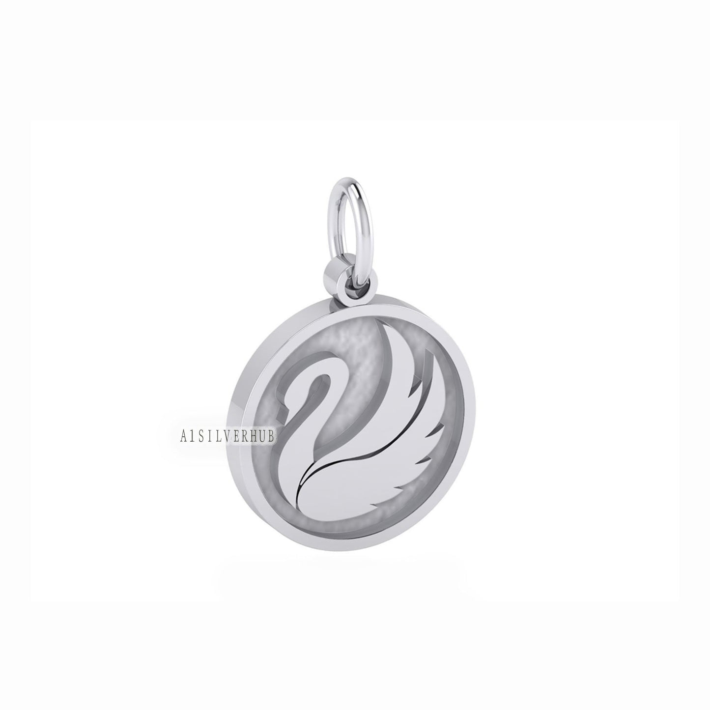 925 Sterling Solid Silver 15mm Round Blank Bezel Swan Pendant Setting, Good for Resin & Ashes Work,Keepsake/Breastmilk DIY, Bird Lover Woman