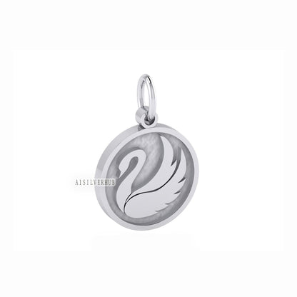 925 Sterling Solid Silver 15mm Round Blank Bezel Swan Pendant Setting, Good for Resin & Ashes Work,Keepsake/Breastmilk DIY, Bird Lover Woman