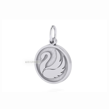 925 Sterling Solid Silver 15mm Round Blank Bezel Swan Pendant Setting, Good for Resin & Ashes Work,Keepsake/Breastmilk DIY, Bird Lover Woman