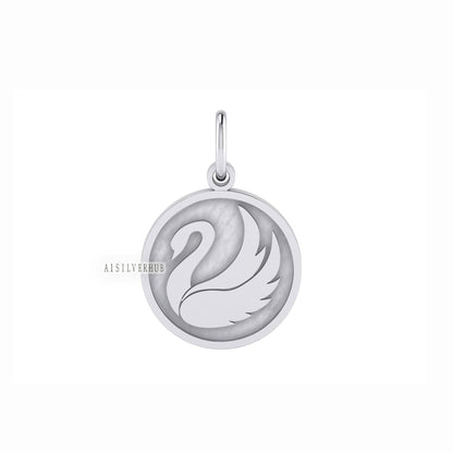 925 Sterling Solid Silver 15mm Round Blank Bezel Swan Pendant Setting, Good for Resin & Ashes Work,Keepsake/Breastmilk DIY, Bird Lover Woman