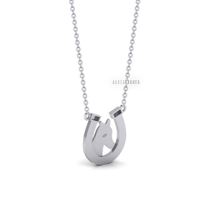 925 Sterling Silver Horse Face with Horseshoe Blank Bezel Necklace, Good for Resin & Ashes Work, Keepsake/Breastmilk DIY, 16''+2'' Chain