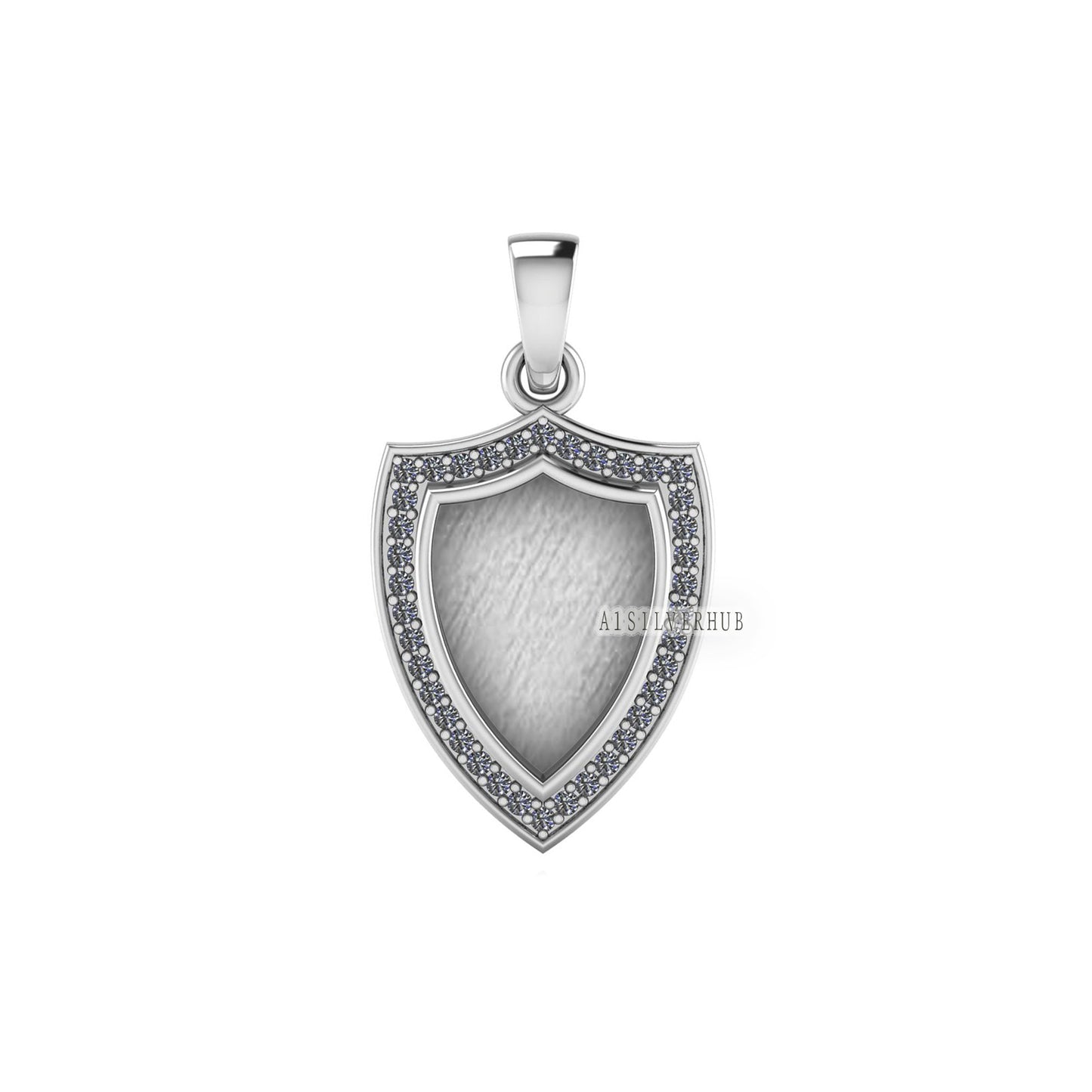 Shield Shape 12x9mm Blank Bezel with CZ Setted, 925 Sterling Silver Pendant, Good for Resin & Ashes Work, Keepsake/Breastmilk DIY Crafts