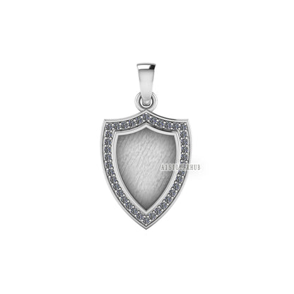 Shield Shape 12x9mm Blank Bezel with CZ Setted, 925 Sterling Silver Pendant, Good for Resin & Ashes Work, Keepsake/Breastmilk DIY Crafts