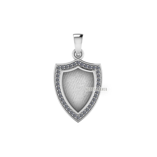 Shield Shape 12x9mm Blank Bezel with CZ Setted, 925 Sterling Silver Pendant, Good for Resin & Ashes Work, Keepsake/Breastmilk DIY Crafts
