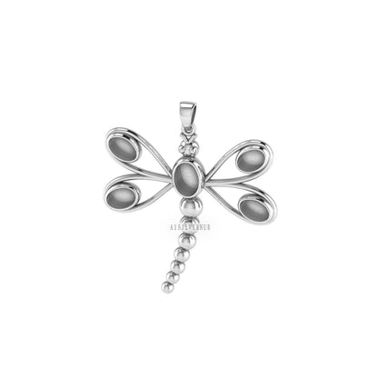 Dragonfly 7x5mm 6x4mm Oval Blank Bezel Pendant Setting, 925 Sterling Silver, Good for Resin & Ashes, Keepsake/Breastmilk DIY, Insect Lover