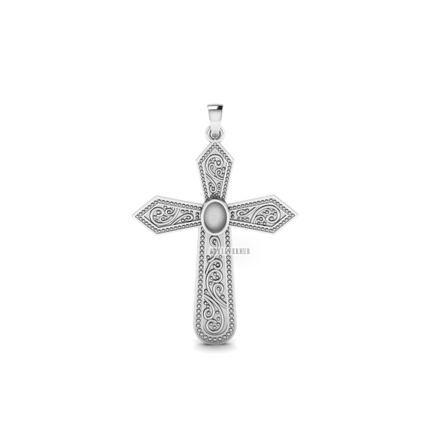 925 Sterling Solid Silver Cross Design Filigree Oval Blank Bezel Pendant Setting, Good for Resin & Ashes Work, Keepsake/Breastmilk DIY Craft