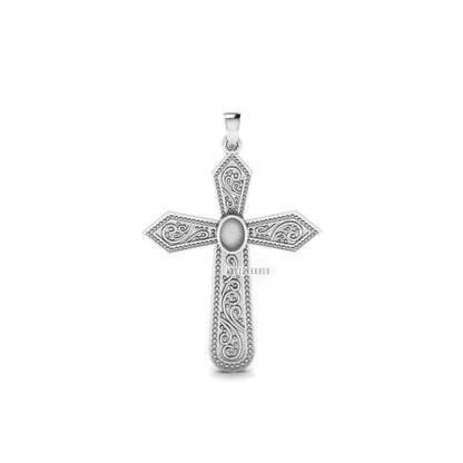 925 Sterling Solid Silver Cross Design Filigree Oval Blank Bezel Pendant Setting, Good for Resin & Ashes Work, Keepsake/Breastmilk DIY Craft