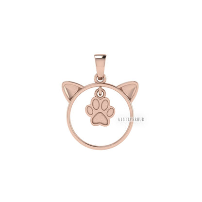 925 Sterling Solid Silver Cute Kitty with Dog Paw Print Blank Bezel Pendant Setting, Good for Resin & Ashes Work, Keepsake DIY, Animal Lover