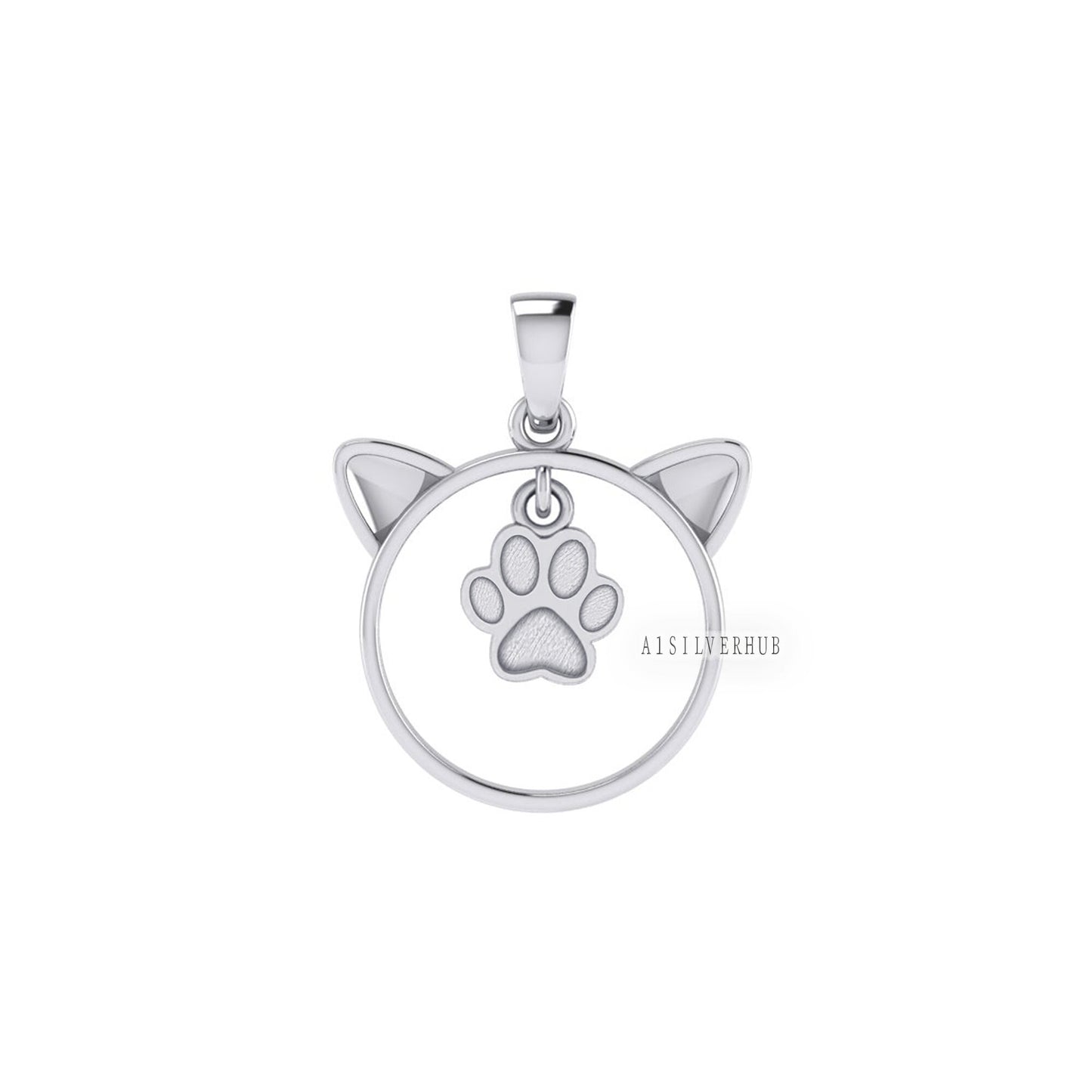 925 Sterling Solid Silver Cute Kitty with Dog Paw Print Blank Bezel Pendant Setting, Good for Resin & Ashes Work, Keepsake DIY, Animal Lover