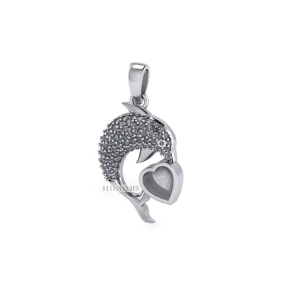 925 Sterling Silver Dolphin with 6mm Heart Blank Bezel Pendant Setting, Good for Resin & Ashes Work, Keepsake/Breastmilk DIY, Memorial Charm