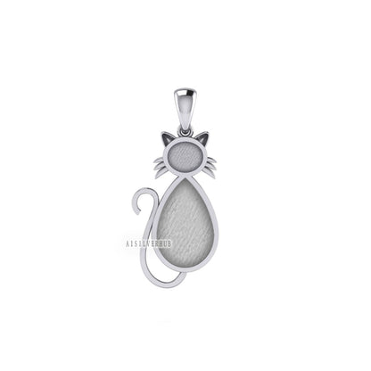 925 Sterling Solid Silver Cute Cat Blank Bezel Pendant Setting, Good for Resin & Ashes Work, Breastmilk/Keepsake, Memorial Locket, DIY Craft