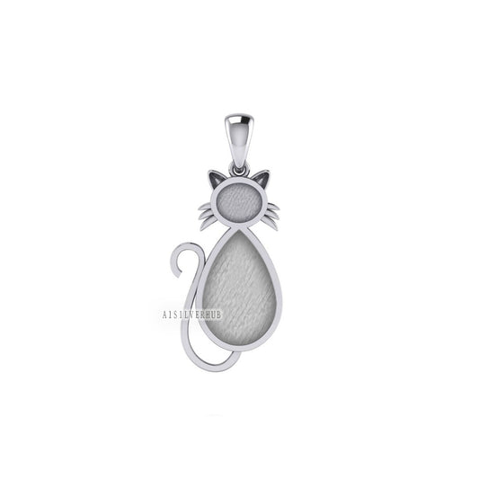 925 Sterling Solid Silver Cute Cat Blank Bezel Pendant Setting, Good for Resin & Ashes Work, Breastmilk/Keepsake, Memorial Locket, DIY Craft