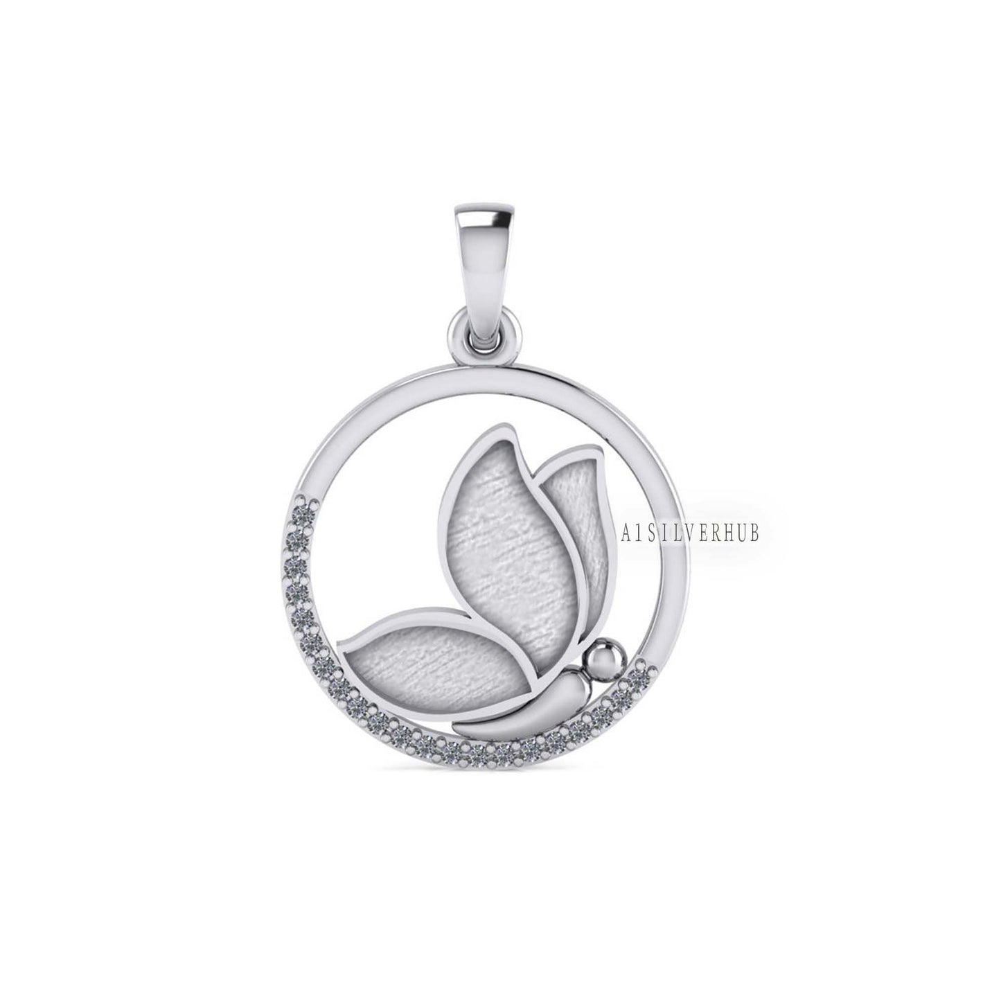 925 Sterling Silver CZ Setted Circle Breastmilk/Keepsake Butterfly Blank Pendant Setting, Good for Resin & Ashes Work, Memorial DIY Crafts