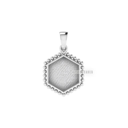 925 Sterling Silver, 12mm Hexagon Blank Bezel Designer Pendant Setting For Pour Resin & Ashes Work, Breastmilk/Keepsake DIY, Memorial Crafts