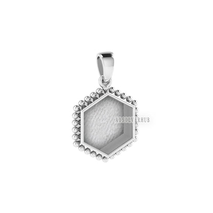 925 Sterling Silver, 12mm Hexagon Blank Bezel Designer Pendant Setting For Pour Resin & Ashes Work, Breastmilk/Keepsake DIY, Memorial Crafts