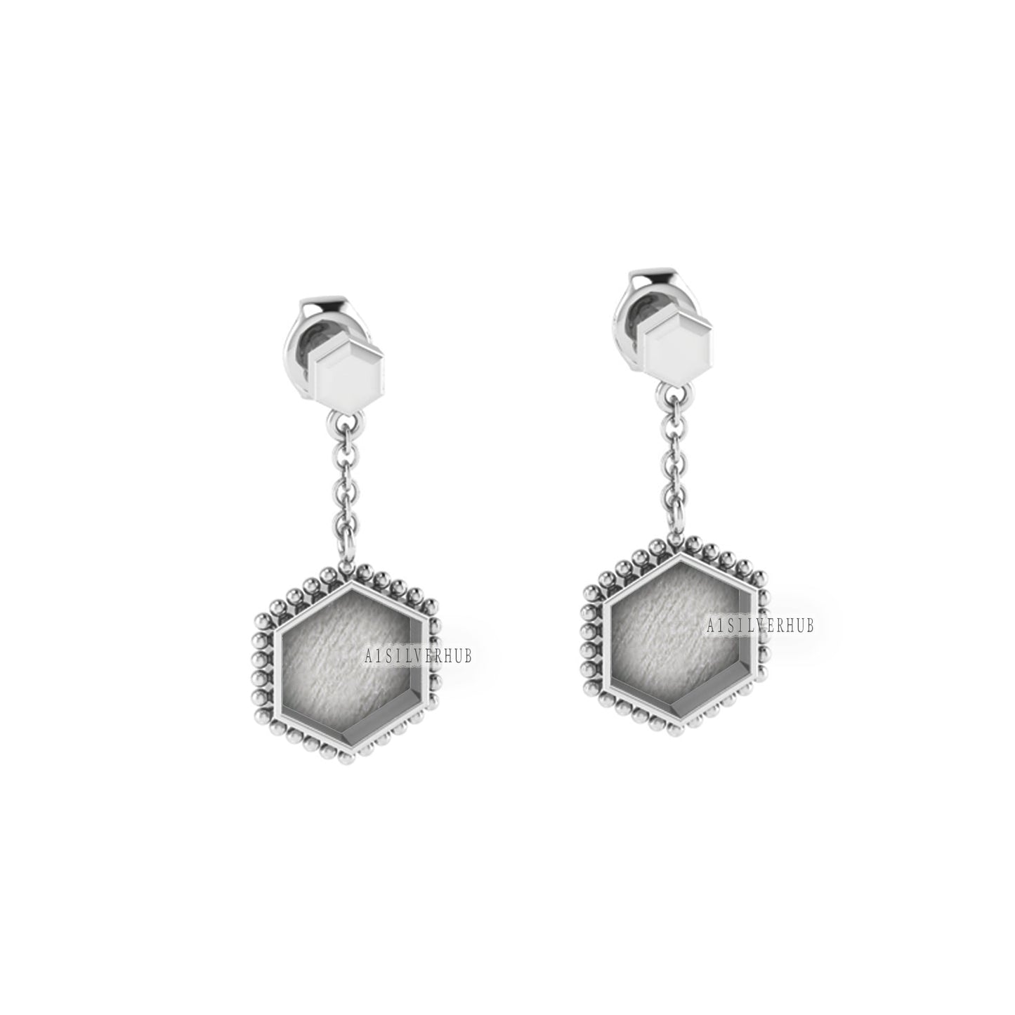 Hexagon Shape Blank Bezel Dangle Earrings Settings, 925 Sterling Silver, Good for Resin & Ashes Work, Memorial Jewelry DIY, Gifts For Her